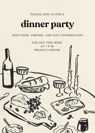 You're invited to "Dinner." Tap here to RSVP - Paperless Post Card Cv Inspiration, Online Party Invitations, Cocktail Party Invitation, Dinner Party Invitations, House Warming Invitations, Belated Birthday Card, Paperless Post, 카드 디자인, You're Invited