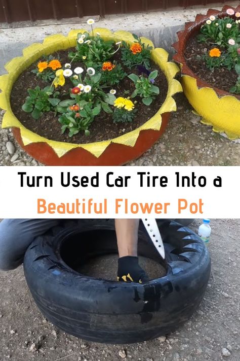 Tire Pots Flower Planters, Tire Flower Pots, Tire Garden Vegetables, Painted Tires For Garden, Tire Flower Planters, Tires Ideas Garden, Garden Ideas Using Old Tires, Tyre Garden, Recycled Garden Planters