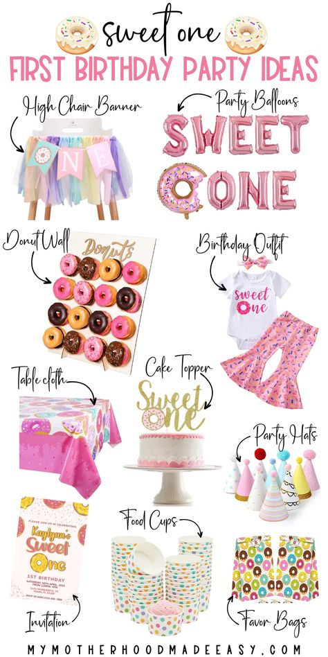 Want to throw a sweet one first birthday party, the right way? Then you seriously need to check out these DIY sweet one birthday theme ideas! One Year Donut Birthday Party, 1 Year Donut Birthday, Sweet One First Birthday Theme Donut, One Sweet Birthday Party, My Sweet One First Birthday, Sweet 1st Birthday Theme, Sweet One Birthday Theme Food, First Birthday Themes For Baby Girl, One Sweet One Birthday