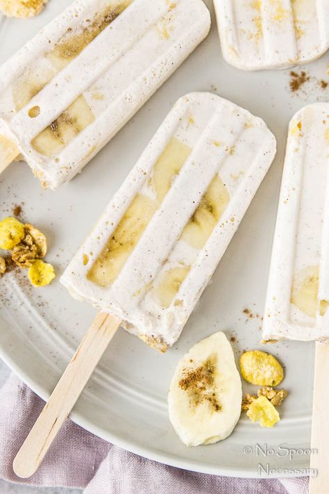 Banana & Honey Bunches Cereal Breakfast Popsicles-88 Banana Popsicle Recipes, Desserts Banana, Healthy Recipes Desserts, Banana Greek Yogurt, Honey Cereal, Breakfast Popsicles, Healthy Popsicle Recipes, Banana Popsicles, Cereal Breakfast