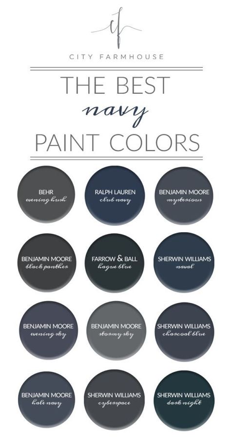 City Farmhouse - The Best Navy Paint Colors Best Navy Paint Colors, Pantone Azul, Navy Paint Colors, Hale Navy Benjamin Moore, Farrow Bal, Best Interior Paint, Glass Railings, Navy Paint, City Farmhouse