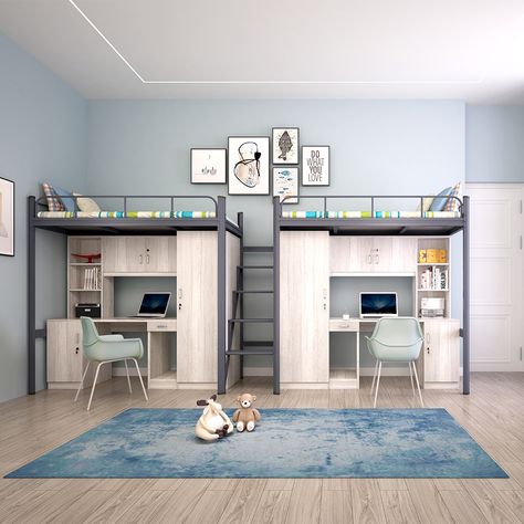 2 Loft Beds In One Room Kids, Beds For Two People, Modern Bunk Beds With Study Table, Loft Bed 2 Persons, Double Loft Bed With Desk, 2 Beds For Small Rooms, 2 Bunk Bed With Desk, Loft Bed For 2 People, Girl Bedroom Designs For Kids Bunk Bed