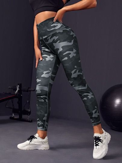 Free Returns ✓ Free Shipping On Orders $49+ ✓. Camo Print Sports Leggings- Sports Leggings at SHEIN. Printed Sports Leggings, Black Leggins, Sport Woman Fitness, Camouflage Leggings, Leggings Gym, Sport Women, Hip Style, Gym Pants, Blue Camouflage