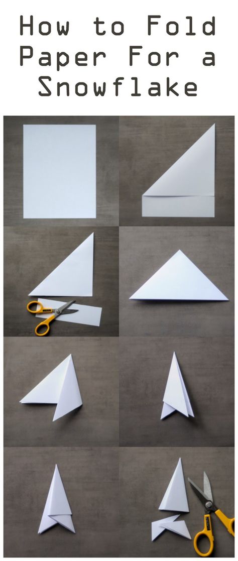 How to fold paper to make a snowflake How To Fold For Paper Snowflakes, Paper Flakes Diy, How To Cut Snow Flakes Out Of Paper, Snow Flake Paper Pattern, Paper Snowflake Folding, How To Make Cute Snowflakes Out Of Paper, How To Do A Snowflake Paper, Snow Flake Tutorials, How To Fold Paper For Snowflakes Easy