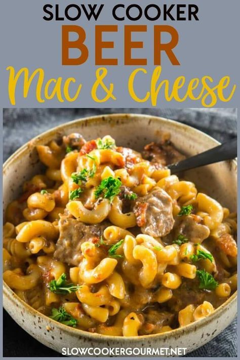 Slow Cooker Mac and Cheese is amazing on it's own, but when you add your favorite beer you end up with a grown-up comfort food you'll want to make again and again. #slowcookergourmet #slowcooker #beer #macandcheese #beef #stoutbeer Beer Mac And Cheese, Slow Cooker Mac And Cheese, Crockpot Mac And Cheese, Recipe Using Chicken, Best Slow Cooker Recipes, Cooking With Beer, Beer Cheese, Yummy Pasta Recipes, Best Slow Cooker