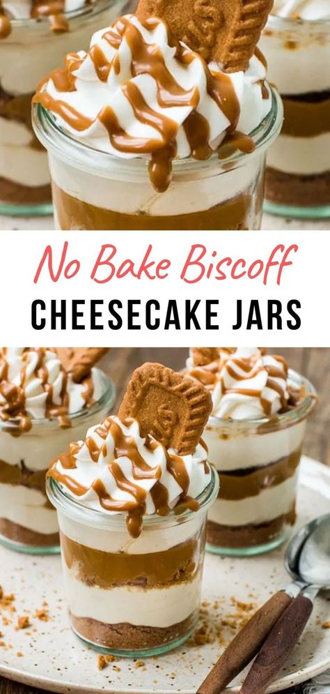 Cookie Butter Parfait, Biscoff No Bake Cheesecake Cups, No Bake Dessert Shooters, Biscoff Trifle Recipe, Shot Glass Desserts Recipes, Lotus Biscoff Cheesecake, Cheesecake Jars, Cookie Parfait, Candy Business