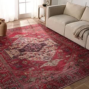 Achieve bohemian bliss with eclectic patterns, vibrant colors, and a cozy boho-chic rug. Shop Sara Taylor's Amazon recommendations Boho Bedroom With Red Rug, Bedroom Red Rug Boho, Dark Rustic Living Room Red Rug, Red Boho Rug, Brown Leather Furniture, Red Turkish Rug Bedroom, 5x8 Area Rugs, Red Boho, Bedroom Essentials