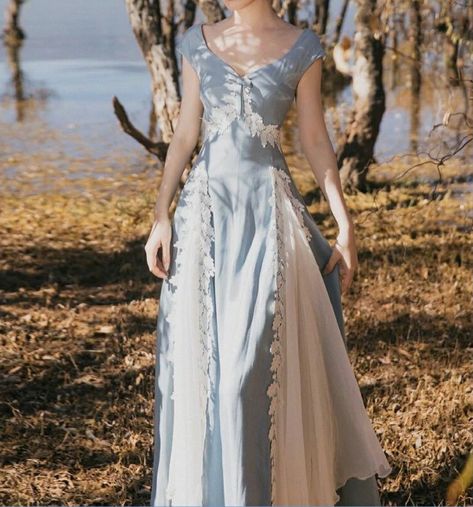 #tdz Princesscore Cottagecore, Lace Mesh Dress, Long Blue Dress, Dress Party Night, Lace Dress Vintage, Clothing Pieces, Fairytale Dress, Fantasy Dress, Maxi Dress Blue