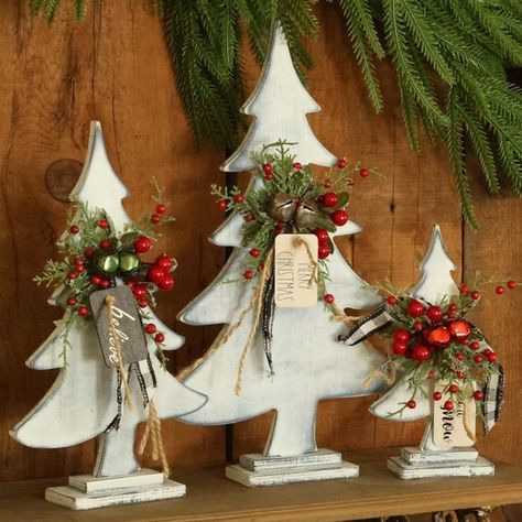 PRICES MAY VARY. CHRISTMAS ATMOSPHERE INTERIOR DECOR: The set of 3 wooden Christmas tree decor distinctly adds the spirit of Christmas, showing its vibrant holiday character in every detail. The decor’s unique design and color, inviting elements make it a great choice that effortlessly elevates your holiday decor, creating a wonderful atmosphere that guests will admire. EXQUISITE SHAPE: The body of the Christmas room decor is unique in the shape of a Christmas tree, which is decorated with delicate jute jingle. It is a delightful decoration which is mini Christmas tree, perfect for enhancing the ambiance of your living room or bedroom. And is also a good choice to serve as a decor of table top Christmas tree. PRODUCTION PROCESS: This Christmas decorations for home is intricately crafted fr Modern Farmhouse Tree Topper, Rustic Plaid Christmas Decor, Decorating Wooden Christmas Trees, Farmhouse Decorating Ideas For The Home, Christmas Hutch Decorating Ideas, Old Time Christmas Decorations, Indoor Christmas Decorations Living Room, Wood Christmas Tree Ideas, Painted Wooden Christmas Trees