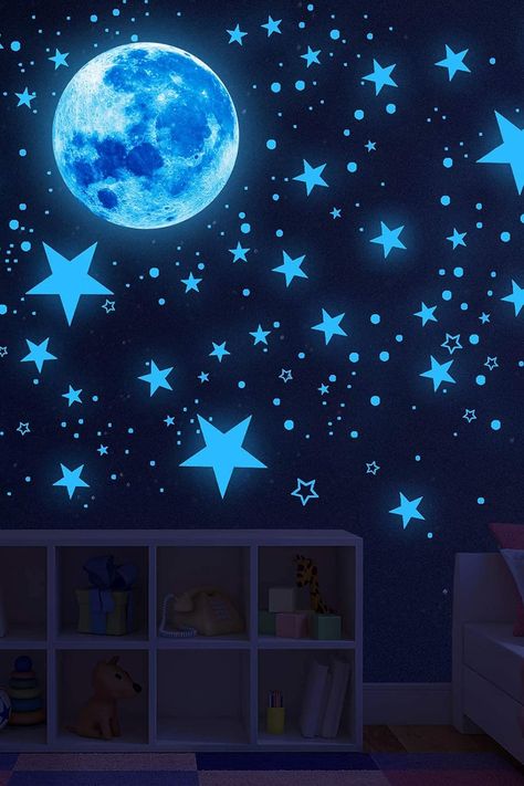 Glow in The Dark Stars for Ceiling,Glow in The Dark Stars and Moon Wall Decals, 1088 Pcs Ceiling Stars Glow in The Dark Kids Wall Decors, Perfect for Kids Nursery Bedroom Living Room (Blue) Ceiling Stars, Stars Glow In The Dark, Glow In The Dark Stars, Living Room Blue, Dark Stars, Glow Stars, Star Ceiling, Room Blue, Moon Wall