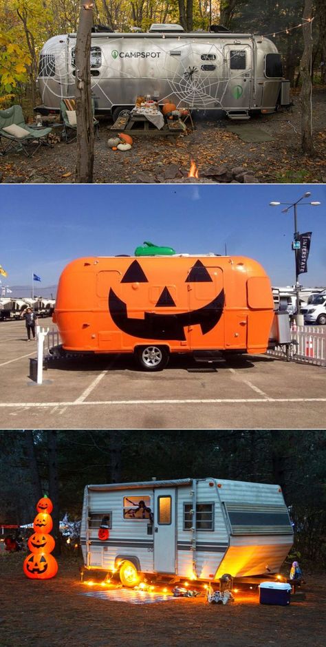 Camper Trailer Halloween Decor Ideas Halloween Camper, Best Camper, Spooky Halloween Crafts, Halloween Decor Ideas, Hell On Wheels, Cool Campers, Camper Decor, Camper Trailer, Rv Camper