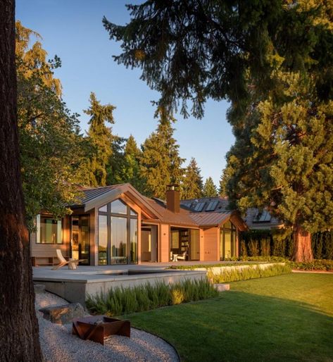 A Contemporary Remodel For A Lakeside Home In Washington State Contemporary Remodel, Olson Kundig, Light Wood Floors, Lodge Style, Rustic Lodge, Floor To Ceiling Windows, Global Design, Indoor Outdoor Living, Window Wall