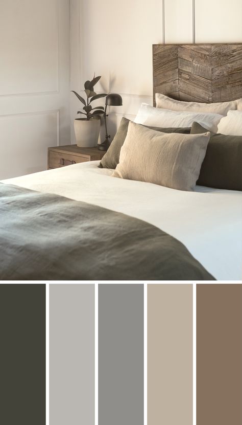 Grey Japandi Bedroom, Grey Floor Bedroom Ideas, Beige Bedroom Colors, Grey Colour Scheme Bedroom, Grey Bedroom Colors, Floor Bedroom Ideas, Taupe Bedroom, Gray Color Palette, Western Rooms