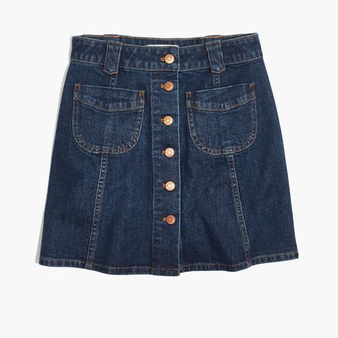 Patch-Pocket Jean Skirt : latest & greatest | Madewell Trendy Button-up Dark Wash Denim Skirt, Trendy Button-up Medium Wash Denim Skirt, Button-up Denim Skirt In Medium Wash, Blue Button-up Cotton Denim Skirt, Long Straight Skirt, Long Blue Skirts, Button Down Denim Skirt, Medium Wash Button-up Denim Skirt With Snap Buttons, Madewell Skirt