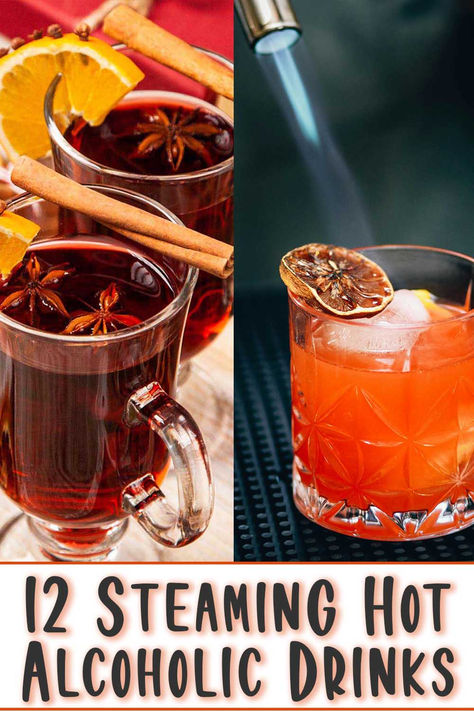 Warm up your evenings with these steamy hot alcoholic drinks, featuring spiced mulled wine, Irish coffee, and more. Hot Drinks For Colds, Hot Toddy Crockpot Recipe, Hot Alcoholic Drinks Crockpot, Hot Drinks Recipes Alcohol, Hot Tati Drink Recipes, Hot Wine Drinks, Hot Tea Cocktails, Hot Alcoholic Drinks Cold Weather, Hot Alcoholic Beverages