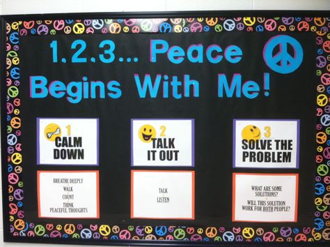 Peaceful Conflict Resolution Bulletin Board-Meant for elementary, but EDINBORO could use this. Campus beef...SMH. Resolution Bulletin Board, Mindfulness Bulletin Board, Counselor Bulletin Boards, Conflict Resolution Activities, School Counseling Bulletin Boards, Peace Corner, Counseling Bulletin Boards, Kindness Club, Elementary Bulletin Boards