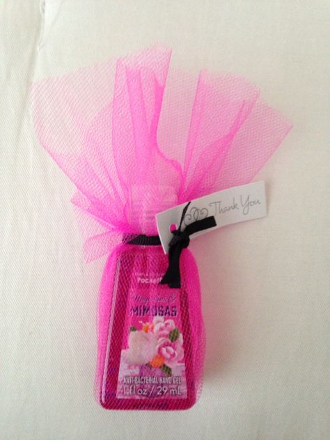 Mini hand sanitizer party favor. Cute for showers and other girly get-togethers. Decorated Hand Sanitizer Bottles, Bridesmaid Boxes Diy, Bridal Shower Hand Sanitizer Favors, Bath And Body Works Mini Hand Sanitizer, Mini Hand Sanitizer Favors, Baby Shower Party Favors Girl Nail Polish, Wedding Perfume, Bridal Party Invitations, Bridal Shower Cupcakes