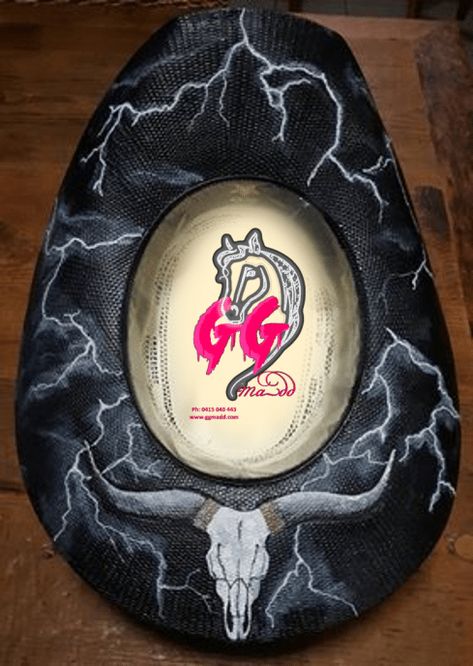 Check out this custom designed and hand painted cowboy hat by GGMadd Designs! #horsebackriding #horseback #riding #hairstyles Painted Cowboy Hats Ideas, Cowboy Hat Painting Ideas, Hand Painted Cowboy Hats, Horseback Riding Hairstyles, Riding Hairstyles, Painted Cowboy Hats, Hand Painted Hats, Hooey Hats, Sombrero Cowboy