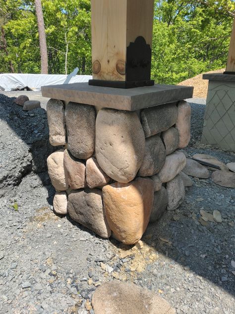 Owner Builder, Stone Wall Design, Stone Pillars, Front Porch Design, Log House, Stone Walls, Living Room Design Decor, Exterior Ideas, Porch Design