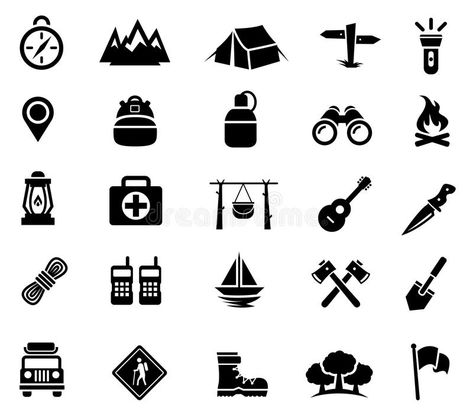 Camping, Outdoor Activity, Recreation, Icons. Vector Illustration of Camping and , #Aff, #Recreation, #Icons, #Vector, #Camping, #Outdoor #ad Outdoor Symbols, Symbols Design, Birthday Challenge, Camping Icons, Signs And Symbols, Army Training, Concept Illustration, Camping Outfits, Adventure Activities