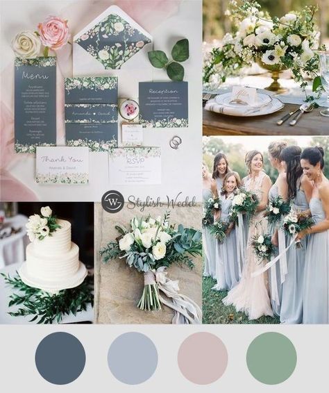 Wedding Ideas Invitations, Spring Wedding Bridesmaids, September Wedding Colors, Spring Wedding Color Palette, Blush Floral Wedding, Wedding Themes Winter, Wedding Colour, Spring Wedding Colors, Wedding Theme Colors