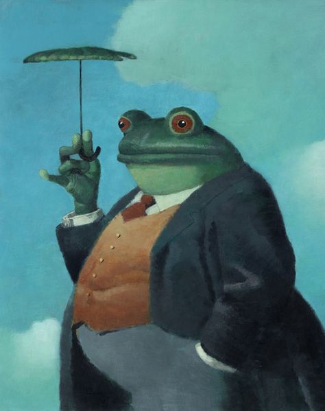 The Banker Bullfrog is always willing to lend you his bumbershoot for a few bucks. - Brad Holland artist Brad Holland, Illustration Kunst, Arte Indie, Arte Peculiar, Arte 8 Bits, Posca Art, Frog Art, A Frog, Cute Frogs