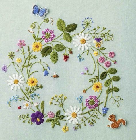 Herb Embroidery, Pola Sulam, Needlework Embroidery, Brazilian Embroidery, Silk Ribbon Embroidery, 자수 디자인, Crewel Embroidery, Embroidery Craft, Hand Embroidery Patterns