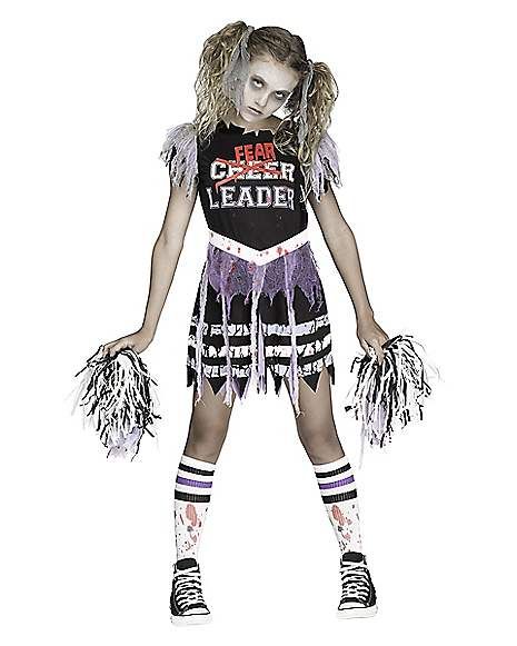 Kids Zombie Fear Leader Costume - Spirithalloween.com Zombie Cheerleader Halloween, Zombie Cheerleader Costume, Zombie Dress, Cheerleader Halloween, Cheerleader Halloween Costume, Zombie Cheerleader, Makeup Clown, Cheer Dress, Kids Costumes Girls