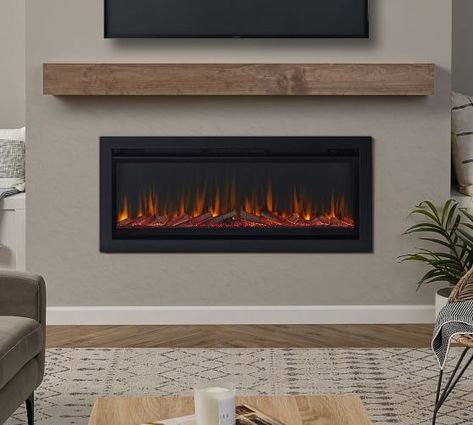 Fireplace & Hearth | Pottery Barn Electric Wall Fireplace, Wood Mantle Fireplace, Electric Fireplace Mantle, Best Electric Fireplace, Electric Fireplace Wall, Built In Electric Fireplace, Wall Mounted Fireplace, Wall Fires, Wall Fireplace