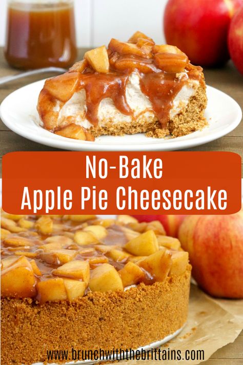 Apple Pie Cheesecake No Bake, Cinnamon Apple Desserts, No Bake Apple Pie Cheesecake, No Bake Apple Cheesecake Bars, Apple Cheesecake Pie, No Bake Apple Cheesecake, Cheesecake With Apple Topping, Apple Pie Cheesecake Recipe, Apple Thanksgiving Desserts