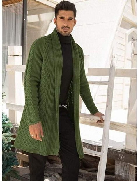 Mens Cardigan Outfit, Shawl Collar Coat, Mens Knit, Knit Cardi, Mens Cardigan Sweater, Long Knit Cardigan, Men's Cardigan, Mens Fashion Urban, Knit Men