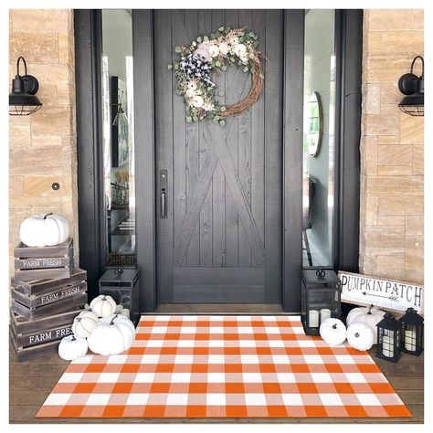 Patio In Front Of House, Buffalo Plaid Rug, Christmas Door Mat, Door Mat Outdoor, Plaid Rug, 4x6 Rug, Farmhouse Entryway, Porch Rug, House Farmhouse