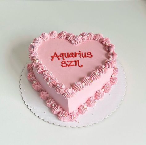 Aquarius Szn, Heart Shaped Birthday Cake, Heart Birthday Cake, 22nd Birthday Cakes, Cakes Pink, Ugly Cakes, Pink Cakes, Birthday Heart, Aquarius Birthday