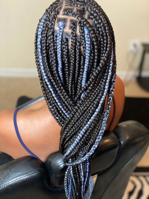 Pretty Braided Hairstyles With Color, Light Blue Peekaboo Braids, Peekaboo Braids, Short Box Braids Hairstyles, Peekaboo Hair, Cute Box Braids, Big Box Braids Hairstyles, Blue Periwinkle, Girl Braided Hairstyles