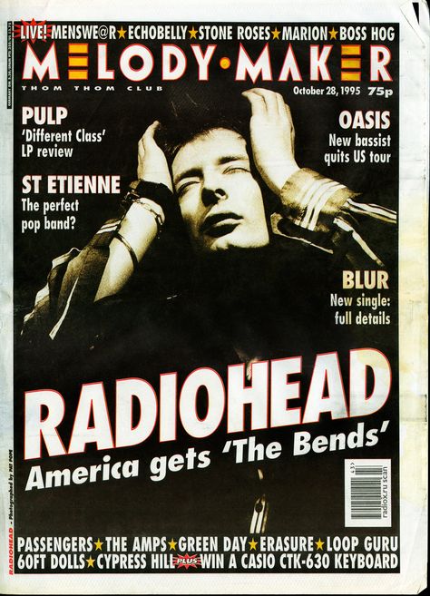 Radiohead - Magazine Covers - 1995 - Melody Maker Radiohead The Bends Poster, Melody Maker Magazine, Nme Magazine Cover, The Bends Wallpaper, The Bends Poster, Radiohead Magazine, Radiohead Poster, Radiohead The Bends, The Bends