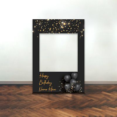 Top Seller for Personalised Black Gold Balloon Selfie Frame Photo Prop Birthday Party Supplies, HOME & DECOR