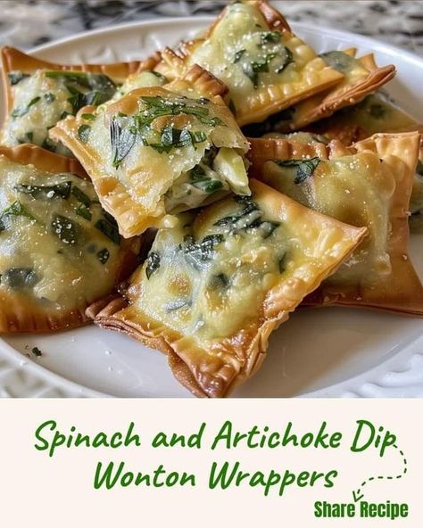 Spinach Artichoke Dip Wonton Wrappers, Spinach Artichoke Wonton Wrappers, Appertiser Ideas, Wonton Wrapper Recipes, February Quotes, Spinach And Artichoke Dip, Crispy Wonton, Yummy Pasta, Wonton Cups