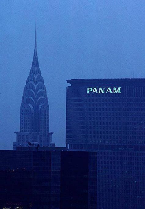 Pan Am Building New York City with the Chrysler Building in the background.  My first and only helicopter ride landed on the top of the Pan Am building in the 60s.  Built in 1963, MetLife acquired the building in 1981. Vintage Airline Ads, Pan American Airlines, Pan American Airways, Pan Am, Vintage Airlines, Pan American, Chrysler Building, City That Never Sleeps, Lost City