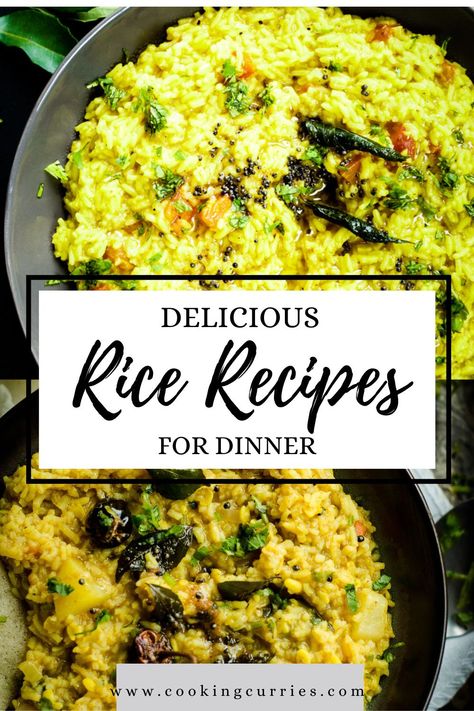 An exhaustive list of a variety of different recipes with rice for quick dinners and elaborate dinner parties. Some recipes use leftover or pre cooked rice and in some others, the rice is cooked along with the other ingredients. Either way there is enough variety to suit every mood. Delicious Rice Recipes, Flavored Rice Recipes, Recipes With Rice, Cooking Curry, Popular Desserts Recipes, Indian Rice Recipes, Delicious Rice, Rice Recipes For Dinner, Easy Rice Recipes