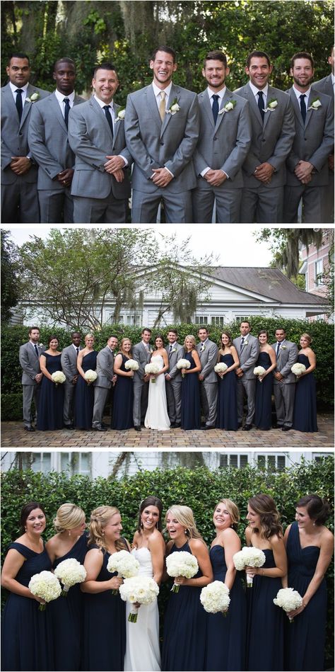 Navy Blue Grey And White Wedding Color Schemes, Navy Bridesmaid Grey Groomsmen, Navy Blue Gray Wedding Theme, Navy Grey Wedding Colors, Navy Blue And Grey Bridesmaid Dresses, Mixed Navy Blue Bridesmaid Dresses, Grey Suit Navy Tie Wedding, Dusty Blue Navy Blue Gold Wedding, Navy Blue And Wood Wedding