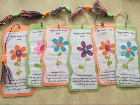 Mother's Day bookmark fingerprint flowers homemade tassels Fingerprint Flowers Mother's Day, Diy Bible Bookmarks Craft Ideas, Mother’s Day Bookmark Craft, Mother’s Day Bookmark, Thumbprint Bookmark, Homemade Tassels, Fingerprint Bookmark, Mothers Day Bookmarks, Fingerprint Flowers