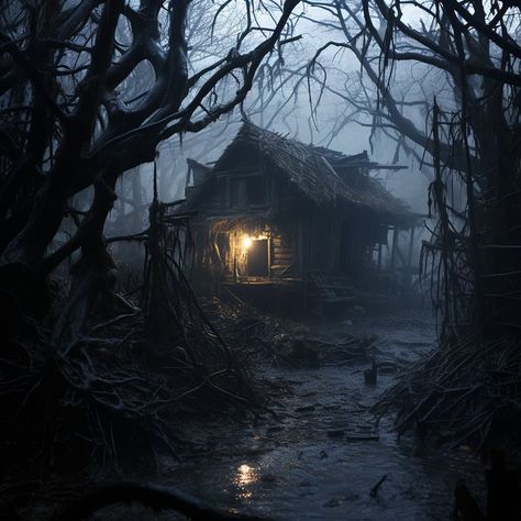 Follow @onshock998 for more… | Instagram Scary Cabin In The Woods, Witch’s House, Creepy Cabin In The Woods, Horror Places, Cabin In The Woods Aesthetic, Creepy Cabin, Horror Environment, Witch Cabin, Spooky Woods