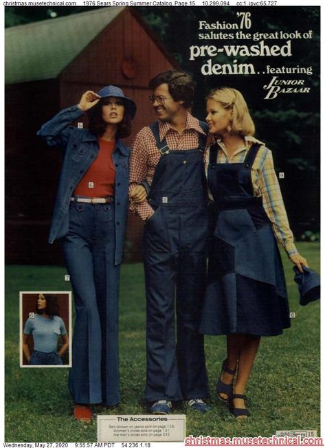 1976 Sears Spring Summer Catalog, Page 15 - Christmas Catalogs & Holiday Wishbooks 1976 Fashion, Early 70s Fashion, Colleen Corby, 70s Denim, 70’s Style, Bianca Jagger, Ray Ban Aviator, 70 Fashion, Junior Fashion