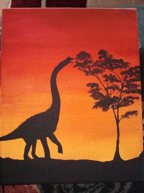 Brachiosaurus Silhouette by Tyrannosaur17.deviantart.com on @deviantART Dinasour Painting, Easy Dinosaur Painting, Dinosaur Painting Acrylic Easy, T Rex Painting Easy, Canvas Painting Ideas Dinosaur, Dinosaur Painting, Dinosaur Painting Acrylic, Dinosaur Silhouette Art, Dinosaur Silhouette Painting