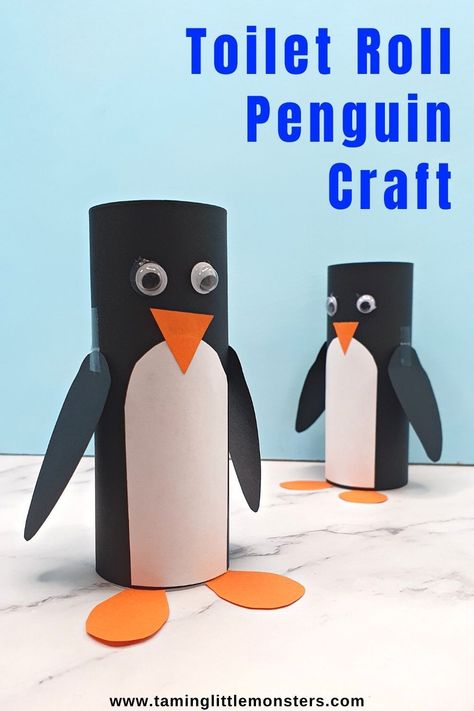 Adorable Toilet Paper Roll Penguin Craft for Kids. A fun winter themed art and craft activity for preschoolers and kindergarteners. #winter #artsandcrafts #preschool #kindergarten Penguin Craft For Kids, Winter Animals Preschool, Penguin Activities, Easy Winter Crafts, Polar Bear Craft, Bear Craft, Fun Winter Crafts, Toilet Roll Craft, Penguin Crafts