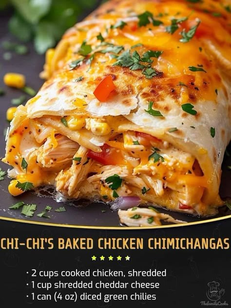 The Pioneer Woman Ree Drummond Community! | 🔥 Chi-Chi's Baked Chicken Chimichangas 🌯 | Facebook Baked Chicken Chimichangas, Chicken Chimichanga, Chicken Chimichangas, Chimichanga Recipe, Chicken Shredded, Gordon Ramsay Recipe, Shredded Cheddar Cheese, Cooked Chicken, Grandmas Recipes