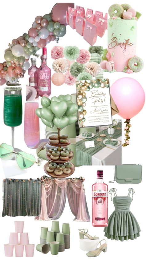 Rose Gold And Green Birthday Party, Pink And Green Birthday Theme, Pink And Green Graduation Party, Pink And Green Decorations Party, Green Birthday Ideas, Pink And Green Birthday Decorations, Pink And Green Quinceanera, Pink And Green Birthday Party, Pink And Green Birthday