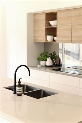 Form-Rite Co Island Bench Sink, Phoenix Tapware, Concrete Cabinets, Black Tapware, Calacatta Nuvo, Upper Cabinet, Kitchen Benchtops, Black Taps, Island Bench