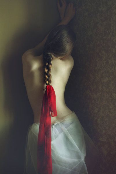 Red Ribbon, Long Hair, A Woman, Ribbon, Wall, Red, Hair, White