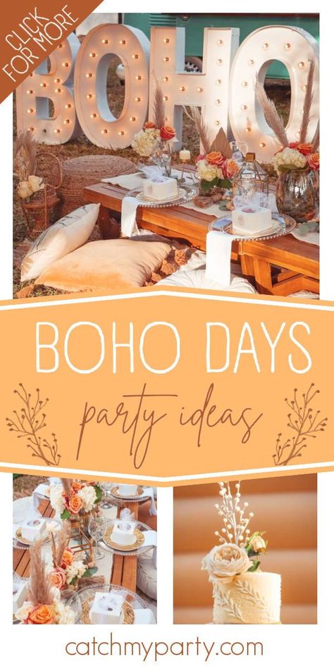 Boho Chic 50th Birthday Party, Boho Lunch Party, Boho 60th Birthday Party, Boho Party Decorations Birthday, Boho Chic Party Ideas Decoration, Boho Birthday Party Adult, Bohemian Theme Party, Boho Birthday Decorations, Boho Party Ideas